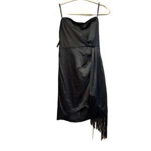 NWT Laundry by Shelli Segal Black Strapless Fringe Hem Cocktail Dress size 8